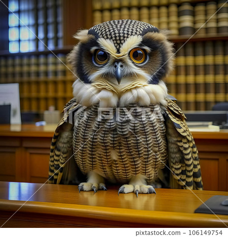 Wise owl - judge in the courtroom Wise owl - judge in the courtroom 106149754