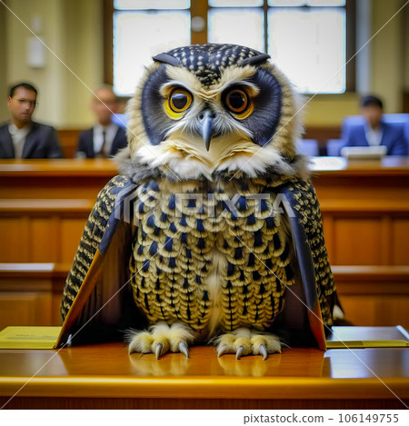 Wise owl - judge in the courtroom Wise owl - judge in the courtroom 106149755