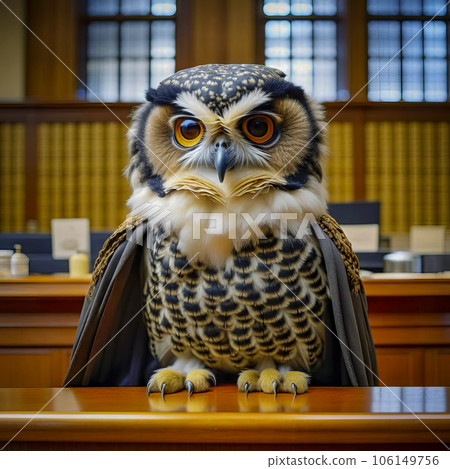 Wise owl - judge in the courtroom Wise owl - judge in the courtroom 106149756