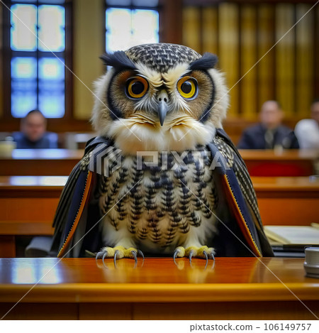 Wise owl - judge in the courtroom Wise owl - judge in the courtroom 106149757