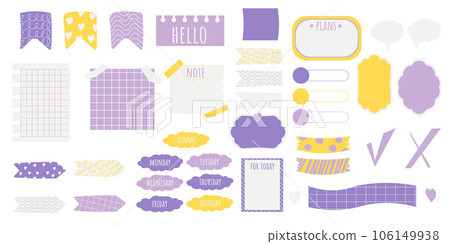 Set planner stickers, bookmarks and elements doodle cartoon style, bright trendy isolated on white background. Set planner stickers, bookmarks and elements doodle cartoon style, bright trendy isolated on white background. 106149938