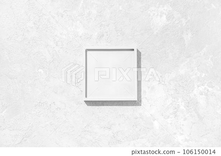 Flat lay cosmetic product presentation scene made with square podium on concrete background. Studio photography, top view. 106150014