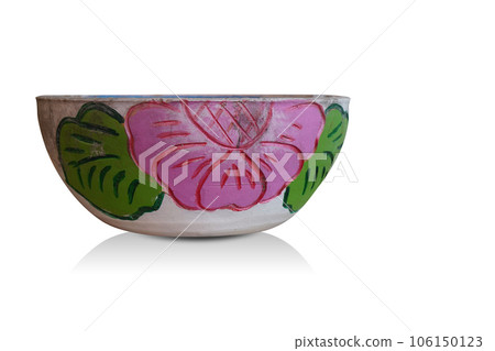 old white and pink pot on white background, object, decor, old, decoration, copy space 106150123