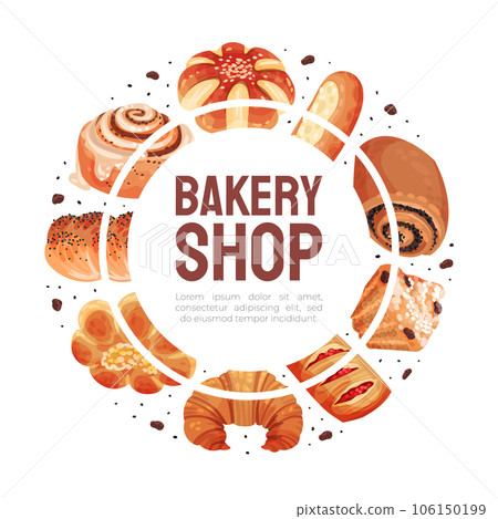 Baked Product Banner Design with Sweet Bun and Pastry Vector Template 106150199