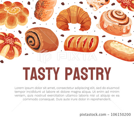 Baked Product Banner Design with Sweet Bun and Pastry Vector Template 106150200