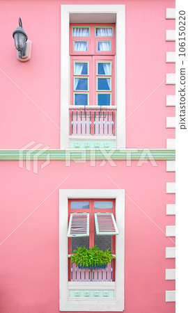 Street view of a colorful building facade, architecture background, Guayaquil, Ecuador. Street view of a colorful building facade, architecture background, Guayaquil, Ecuador. 106150220