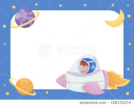 Note Card with Cute Kid Astronaut Character in Space Suit Vector Template 106150254