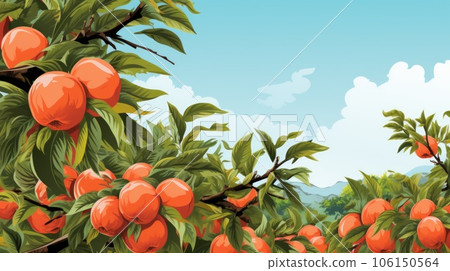 An illustration of an apple tree with ripe fruits, AI 106150564