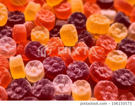 Close-up texture of yellow, red and pink multivitamin tablets Close-up texture of yellow, red and pink multivitamin tablets 106150573