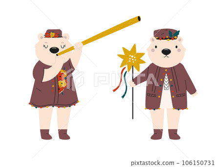 Funny bear characters in traditional Ukrainian clothing. 106150731