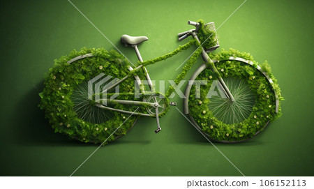 Bicycle made from green grass - environmental awareness - ecology and green transportation concept - Generative AI 106152113