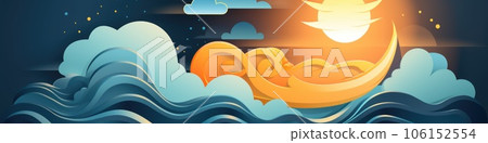 An illustration of a boat floating in the ocean, AI An illustration of a boat floating in the ocean, AI 106152554