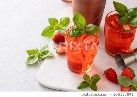 Strawberry basil cocktail or mocktail, refreshing summer drink 106153041