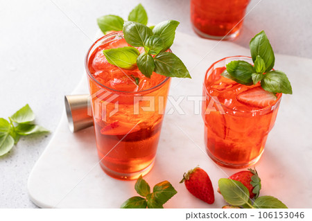 Strawberry basil cocktail or mocktail, refreshing summer drink Strawberry basil cocktail or mocktail, refreshing summer drink 106153046