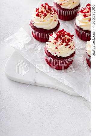 Red velvet cupcakes on a marble board 106153306