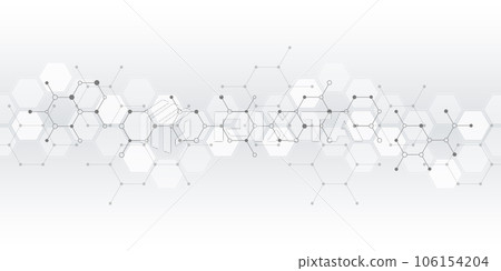 Illustration of the abstract background of molecules. Molecular structures or chemical engineering, genetic research, innovation technology. Scientific, technical, or medical concept 106154204