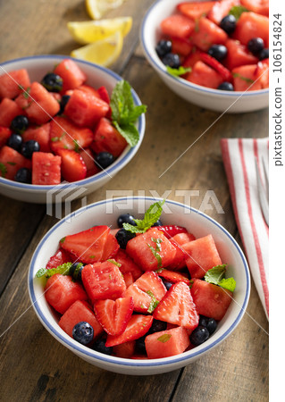 Juicy and refreshing summer fruit salad with watermelon 106154824