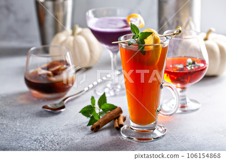 Variety of holiday cocktails made for Thanksgiving party Variety of holiday cocktails made for Thanksgiving party 106154868