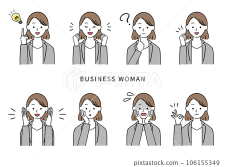 具有各種表情的女性商務人士的插圖集 具有各種表情的女性商務人士的插圖集 106155349