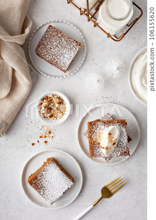 Gingerbread spiced bars with powdered sugar for Christmas 106155620