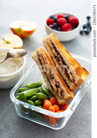 Meal prep containers with healthy lunch to go Stock Photo by fahrwasser