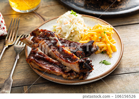 Barbeque meal with ribs and side dishes 106156526