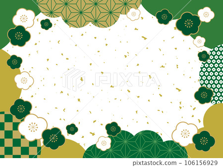 梅花和日本圖案日式新年橫幅框架背景/綠色金箔 106156929