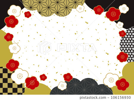 梅花和日式日式新年橫幅框架背景/黑金葉 106156930