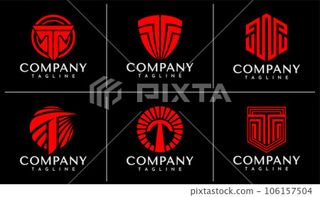 Minimalist geometric letter T logo design set. Modern business initial T logo. Minimalist geometric letter T logo design set. Modern business initial T logo. 106157504