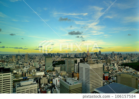 Evening view of the city from the Tokyo Metropolitan Government Observatory Evening view of the city from the Tokyo Metropolitan Government Observatory 106157584