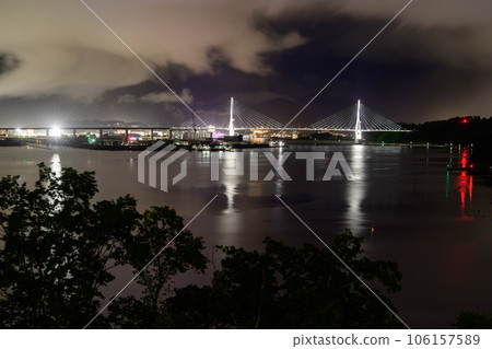 Night view of Kesennuma Bay (Kesennuma Bay Crossing Bridge) Night view of Kesennuma Bay (Kesennuma Bay Crossing Bridge) 106157589