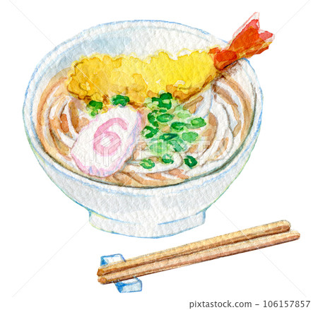 天婦羅烏冬面水彩插圖 106157857