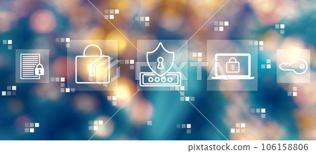 Cyber security theme with blurred city at night 106158806