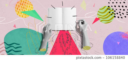 Idea notebook flying like a rocket - Photo collage Idea notebook flying like a rocket - Photo collage 106158840