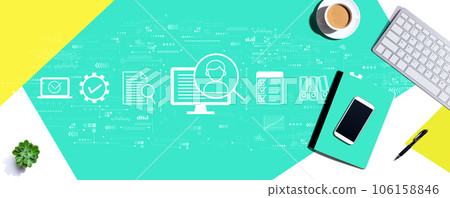 Document management system concept with computer keyboard and office items 106158846