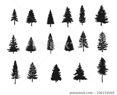 Set of pine tree silhouettes, fir forest tree Set of pine tree silhouettes, fir forest tree 106159269