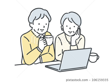 Senior couple looking at a computer 106159335