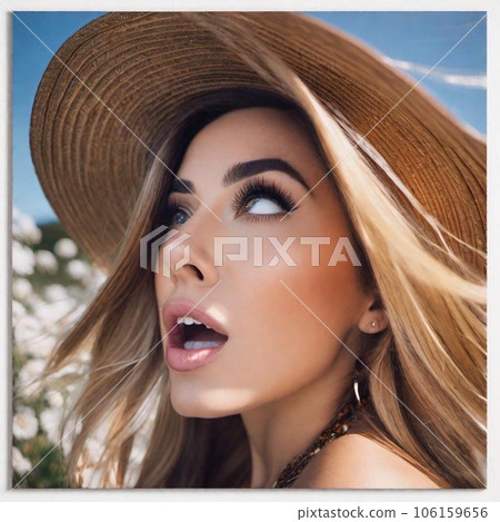 A woman wearing a hat 106159656