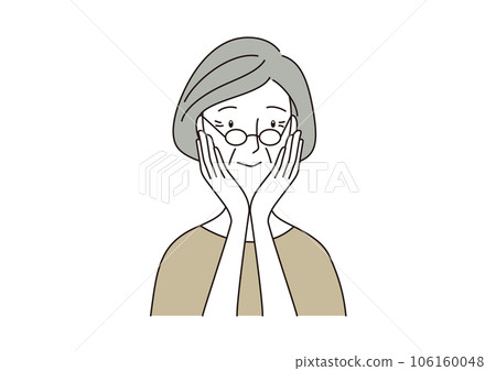 Senior woman, glasses, 60s, 70s, both hands on cheeks Senior woman, glasses, 60s, 70s, both hands on cheeks 106160048