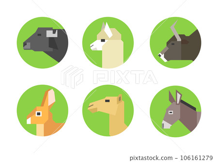 牲畜臉圖標集(水牛、羊駝、犛牛、兔子、駱駝、驢) 牲畜臉圖標集(水牛、羊駝、犛牛、兔子、駱駝、驢) 106161279