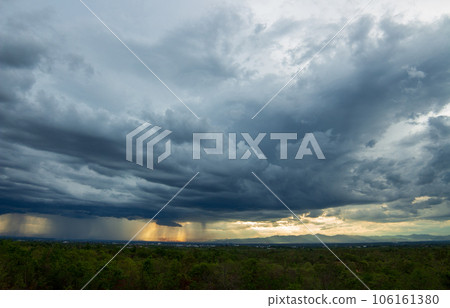 Storm clouds with the rain. Nature Environment Dark huge cloud sky black stormy cloud 106161380