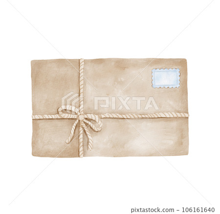 Cute vintage parcel with bow isolated on white background. Watercolor illustration Cute vintage parcel with bow isolated on white background. Watercolor illustration 106161640