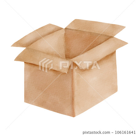 Cardboard open box. Watercolor illustration isolated on white background Cardboard open box. Watercolor illustration isolated on white background 106161641