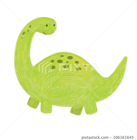 Cute little green baby dinosaur barosaurus. Pencil drawing illustration isolated on white background. 106161645