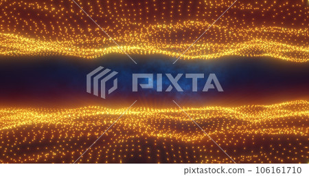 Abstract yellow orange gold energy waves from particles above and below the screen magical bright glowing futuristic hi-tech background Abstract yellow orange gold energy waves from particles above and below the screen magical bright glowing futuristic hi-tech background 106161710