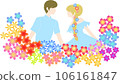 Illustration of a couple surrounded by lots of flowers 106161847
