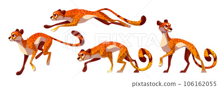Set of jumping and running cheetah, leopard Set of jumping and running cheetah, leopard 106162055