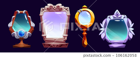 Antique vintage mirror with ornate frame vector 106162058