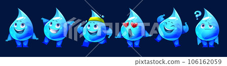 Water drop cartoon mascot character happy face 106162059