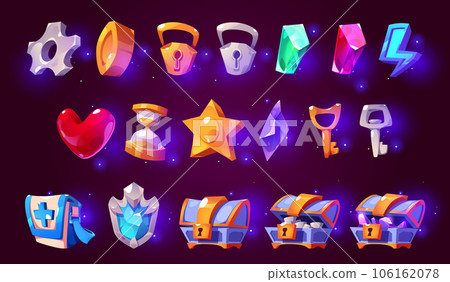 Casino ui game icon set with chest, coin and heart Casino ui game icon set with chest, coin and heart 106162078